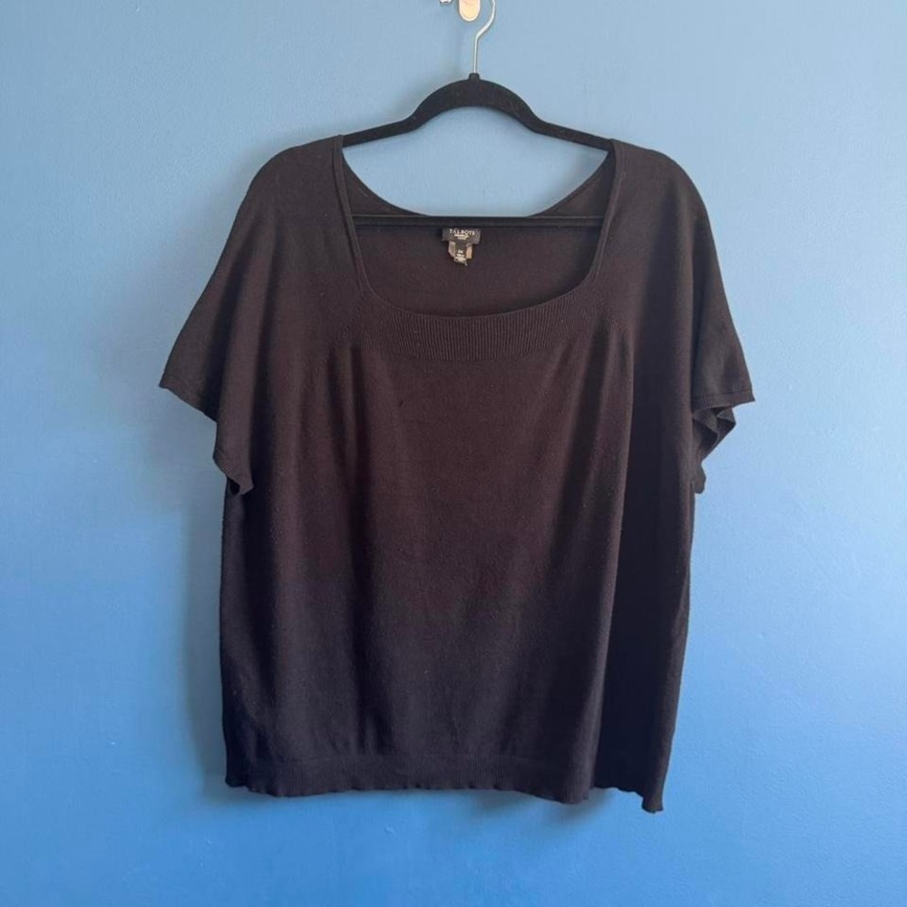 Talbots Knit Blouse Women's Plus Size 2X Black Square‎ Neck Minimalist Classic